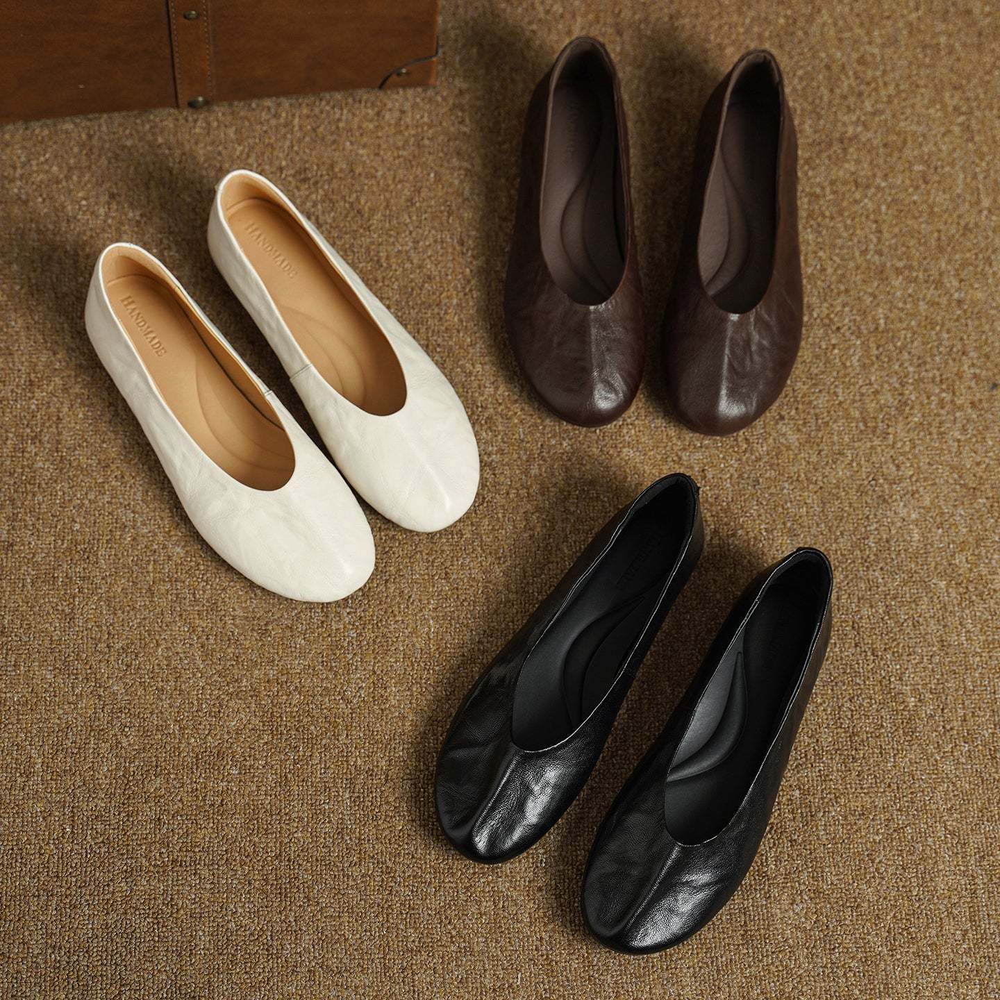 Women's Handmade Soft Sheepskin Ballet Flats Round Toe Slip-on Flat Shoes
