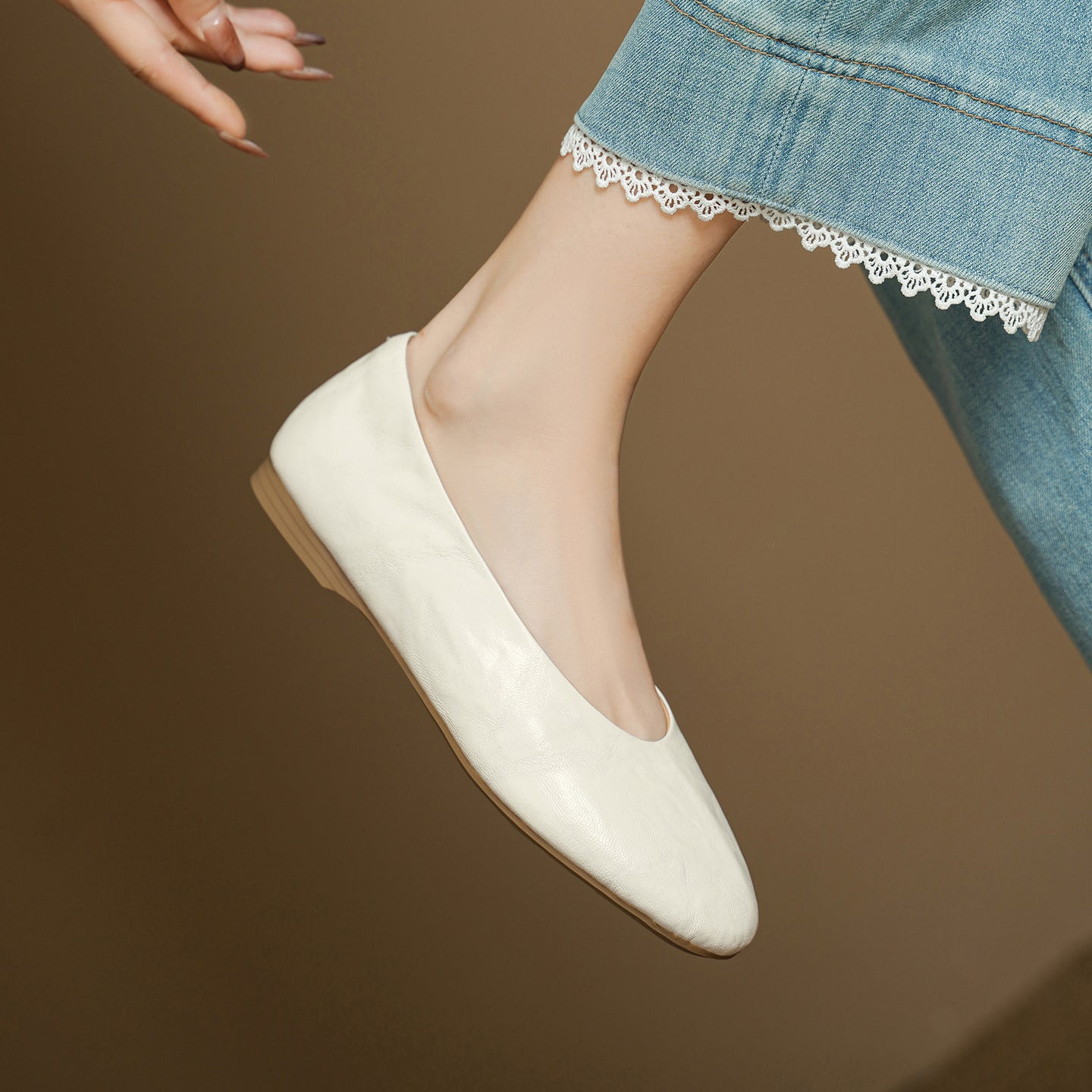Women's Handmade Soft Sheepskin Ballet Flats Round Toe Slip-on Flat Shoes