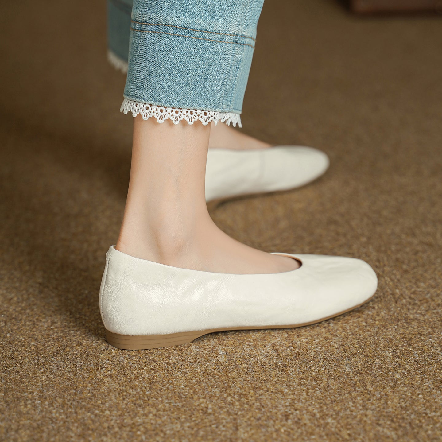 Women's Handmade Soft Sheepskin Ballet Flats Round Toe Slip-on Flat Shoes