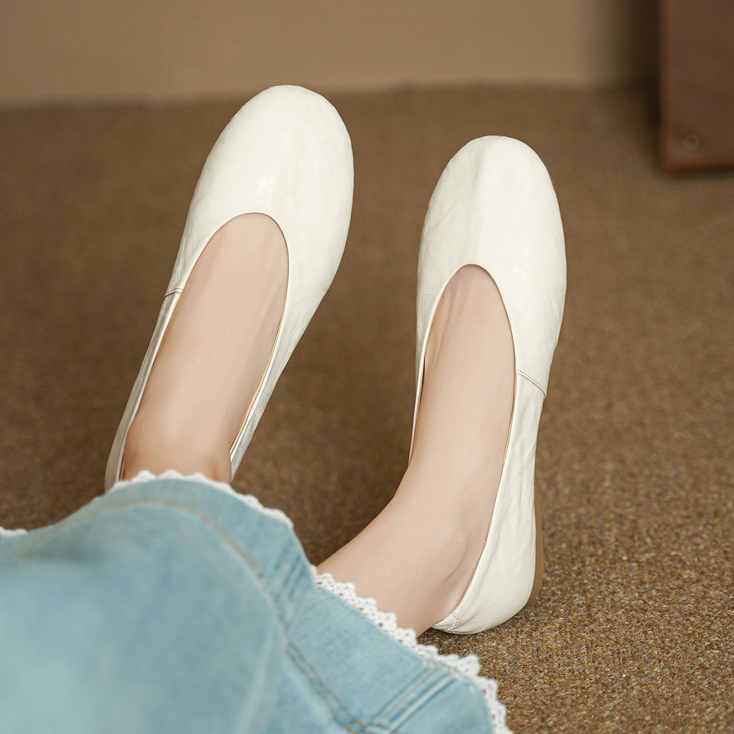 Women's Handmade Soft Sheepskin Ballet Flats Round Toe Slip-on Flat Shoes