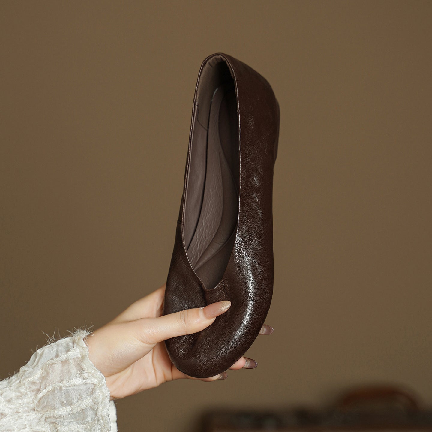 Women's Handmade Soft Sheepskin Ballet Flats Round Toe Slip-on Flat Shoes
