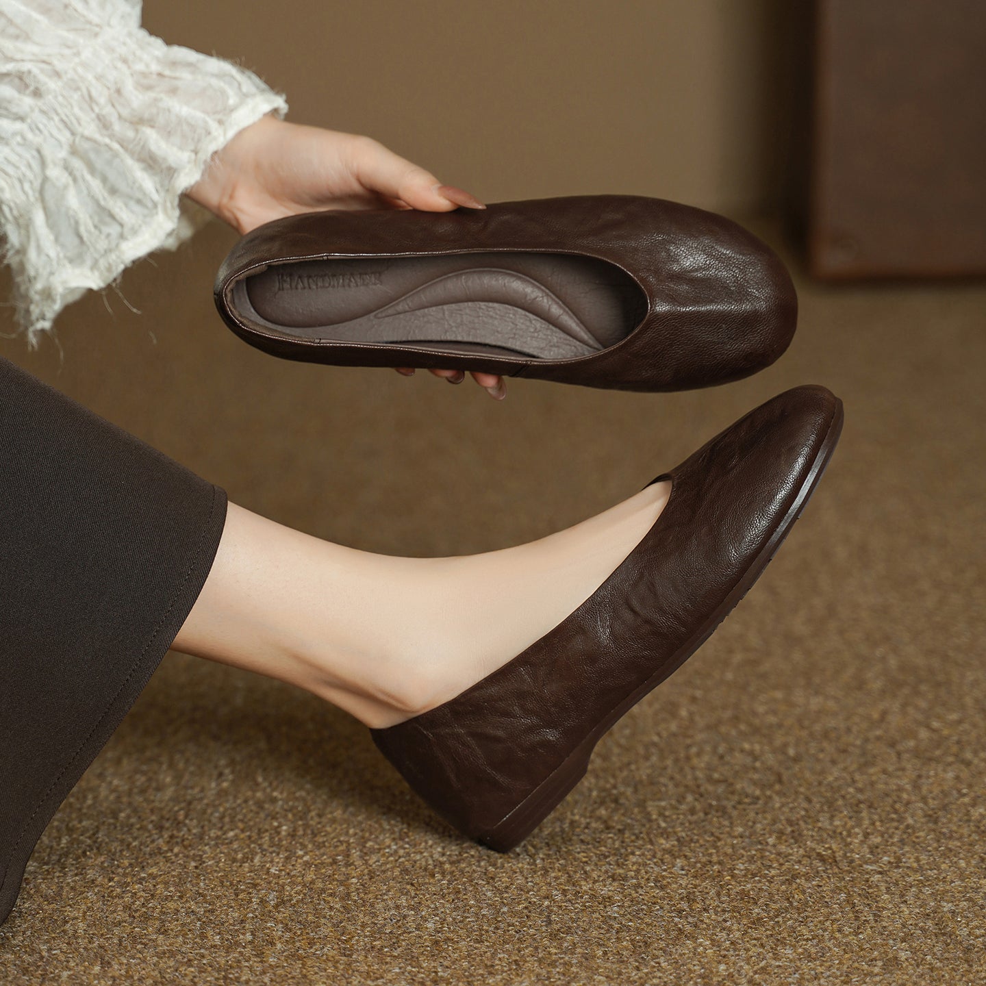 Women's Handmade Soft Sheepskin Ballet Flats Round Toe Slip-on Flat Shoes