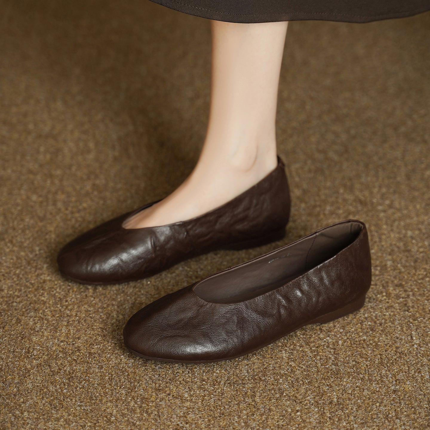 Women's Handmade Soft Sheepskin Ballet Flats Round Toe Slip-on Flat Shoes