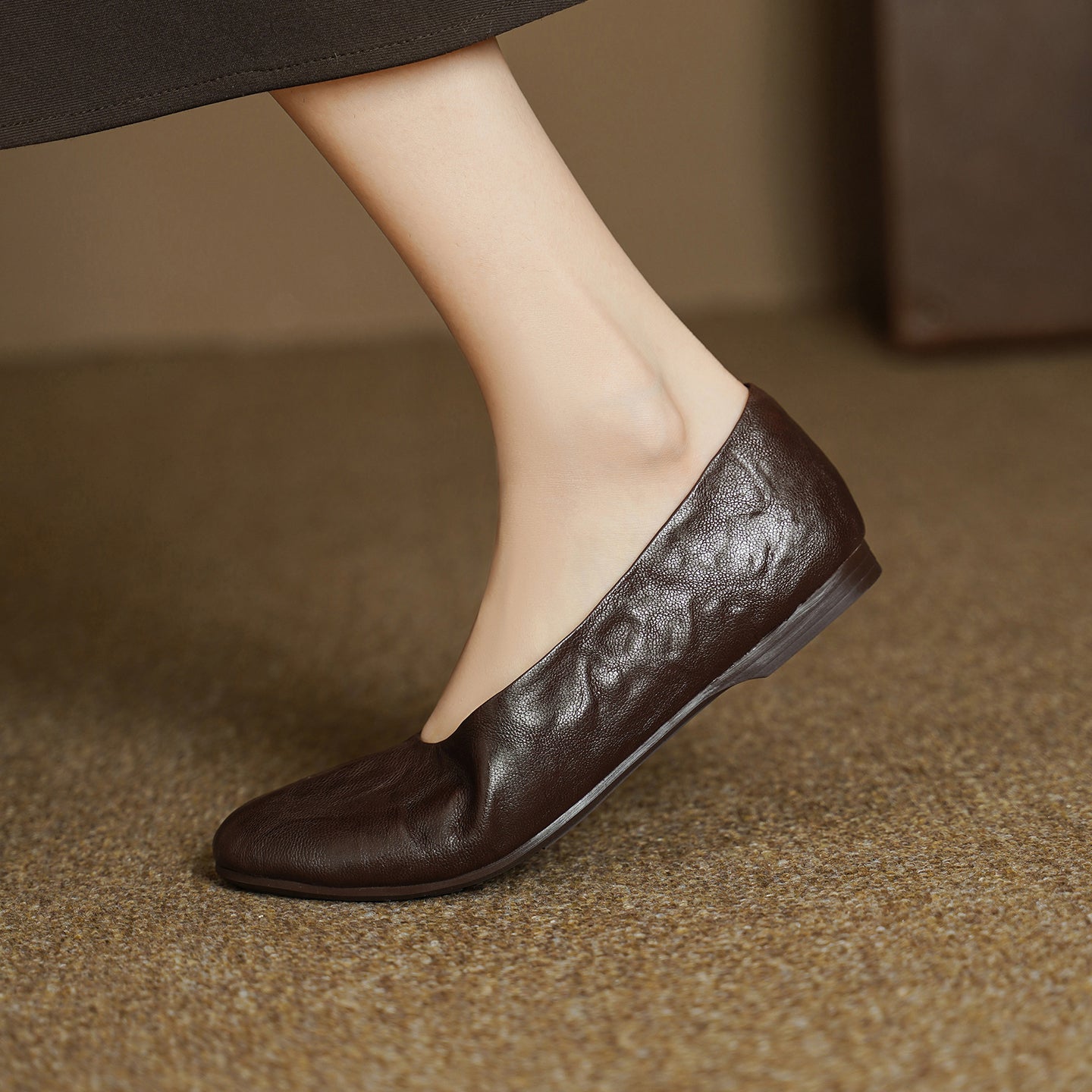 Women's Handmade Soft Sheepskin Ballet Flats Round Toe Slip-on Flat Shoes