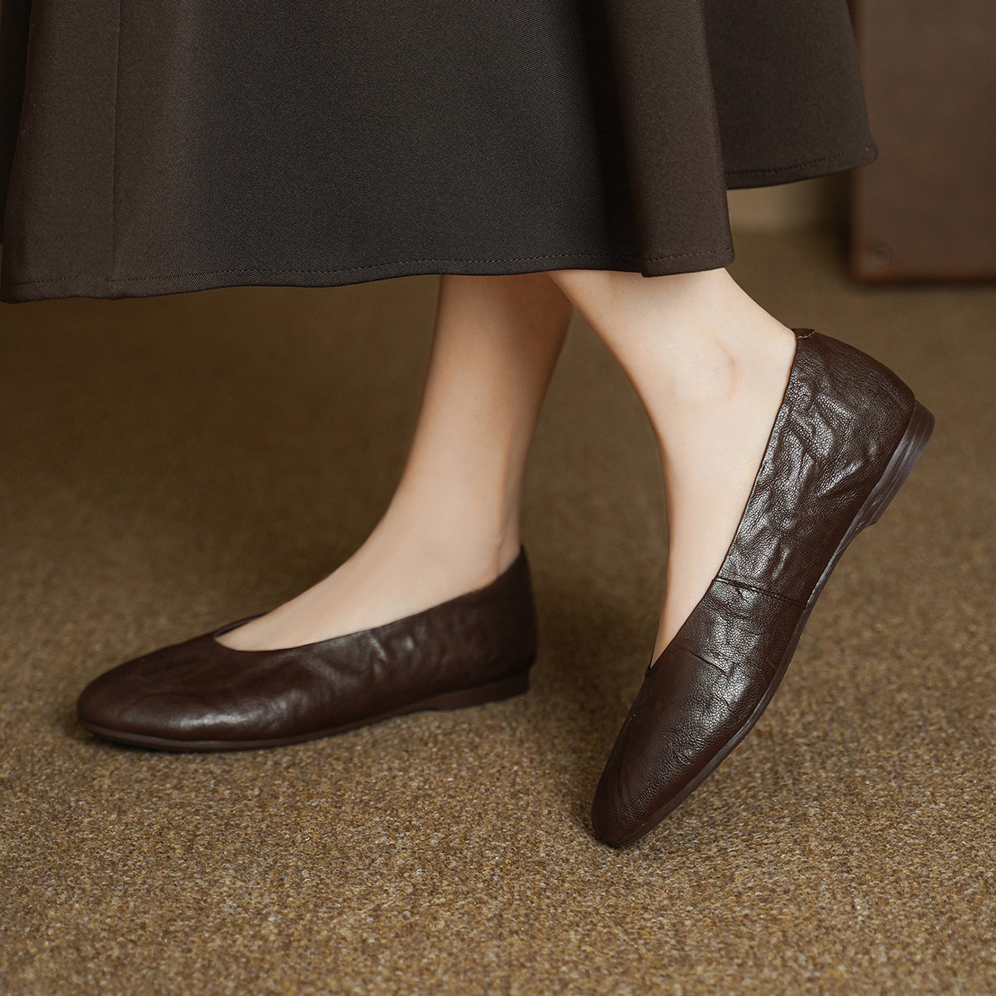 Women's Handmade Soft Sheepskin Ballet Flats Round Toe Slip-on Flat Shoes