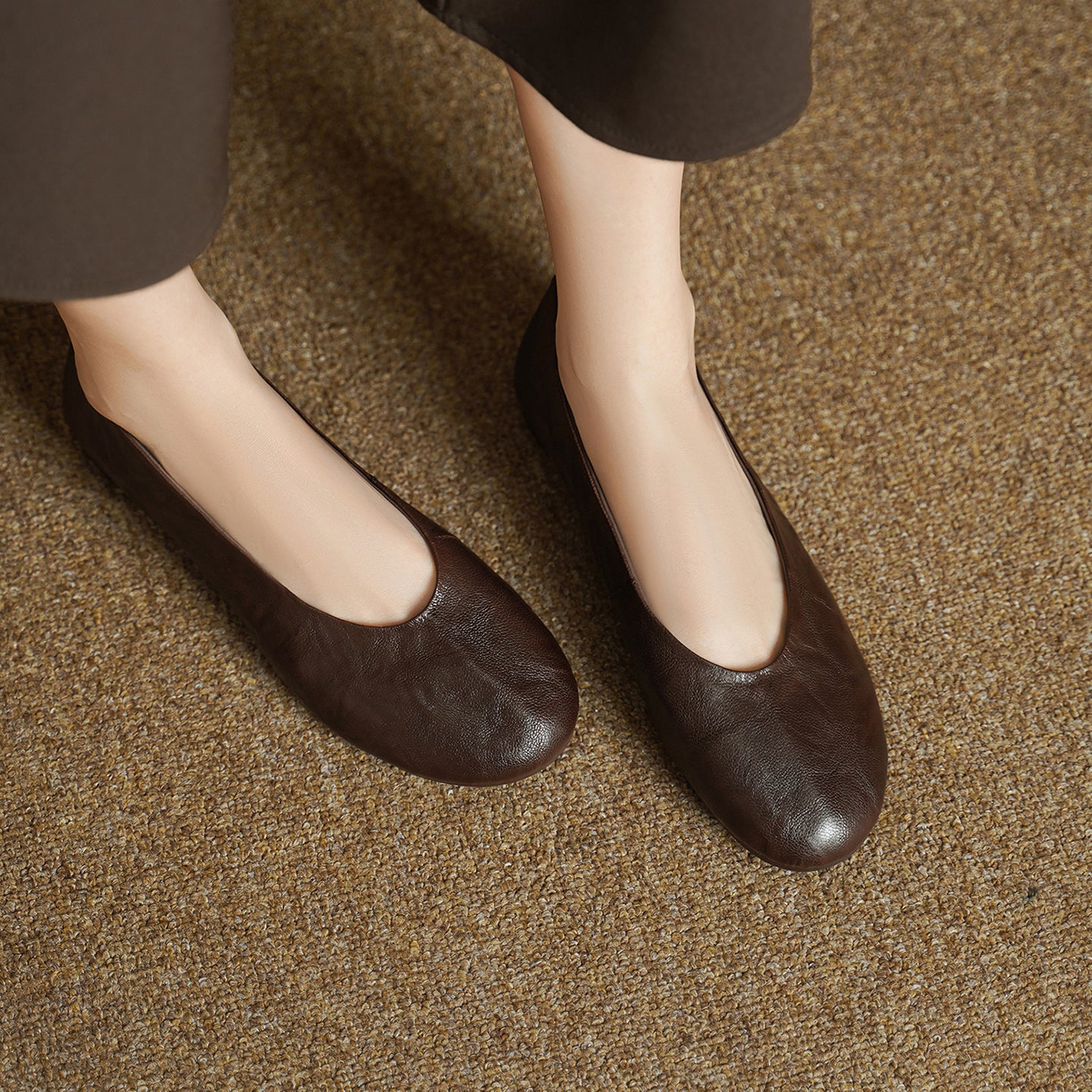 Women's Handmade Soft Sheepskin Ballet Flats Round Toe Slip-on Flat Shoes