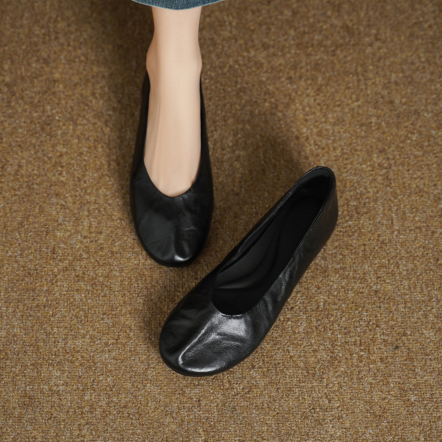 Women's Handmade Soft Sheepskin Ballet Flats Round Toe Slip-on Flat Shoes