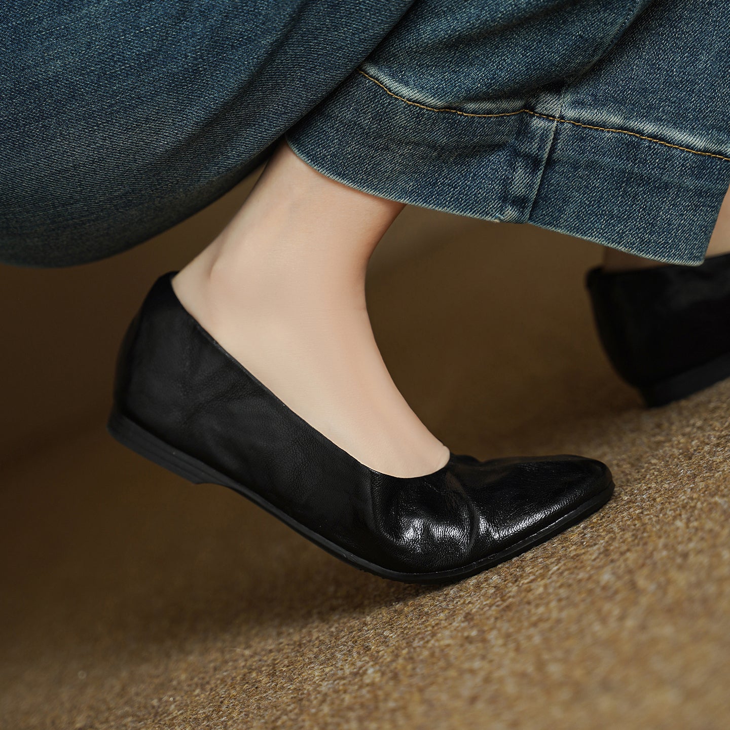 Women's Handmade Soft Sheepskin Ballet Flats Round Toe Slip-on Flat Shoes