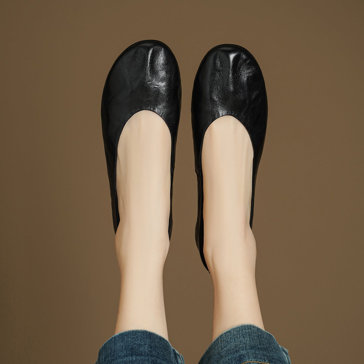 Women's Handmade Soft Sheepskin Ballet Flats Round Toe Slip-on Flat Shoes
