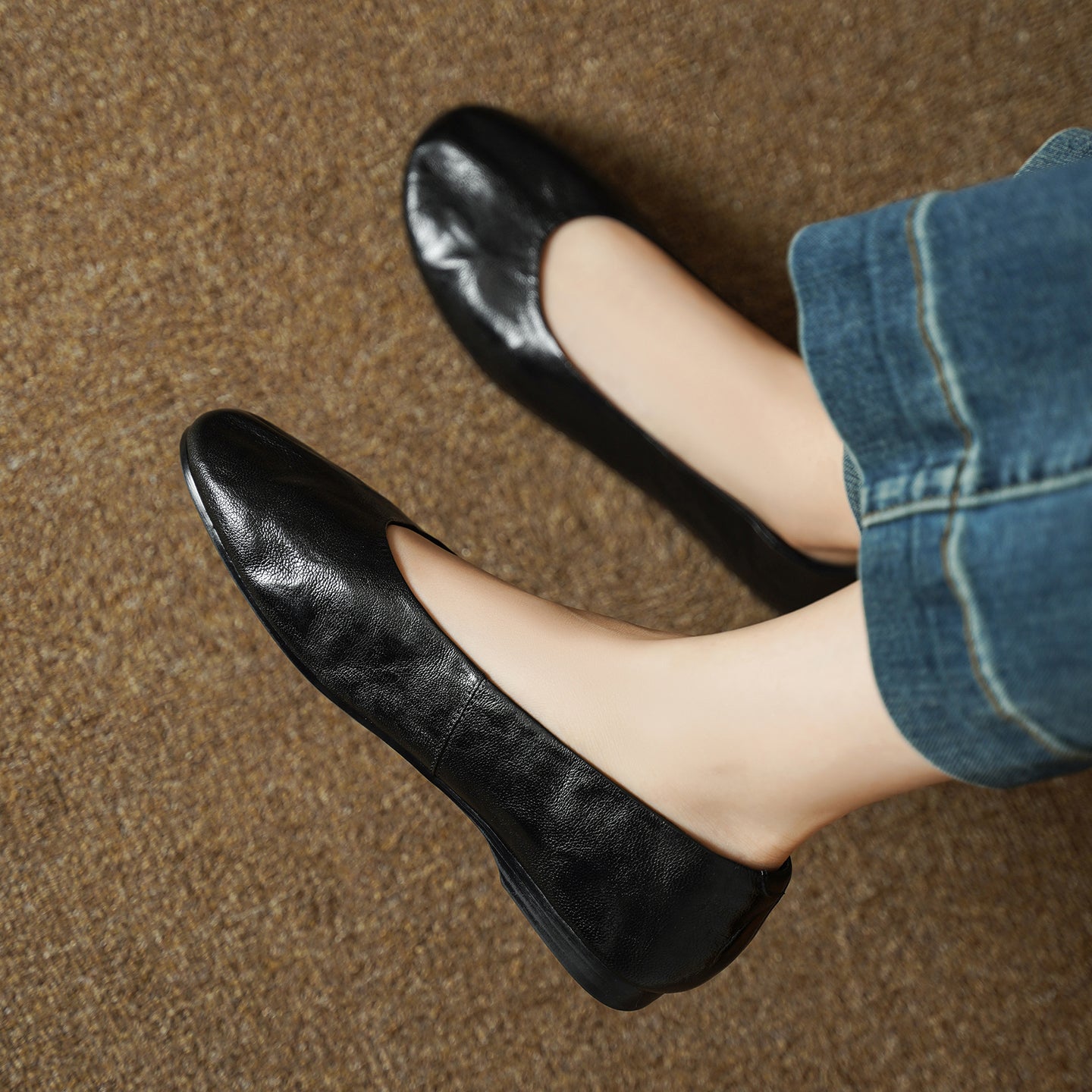 Women's Handmade Soft Sheepskin Ballet Flats Round Toe Slip-on Flat Shoes
