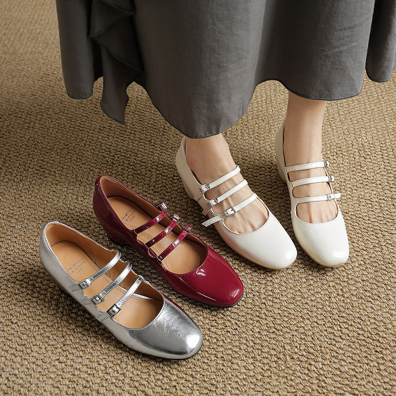 Women's French Vintage Triple-Strap Mary Janes - Elegant Wedge Heels Shoes