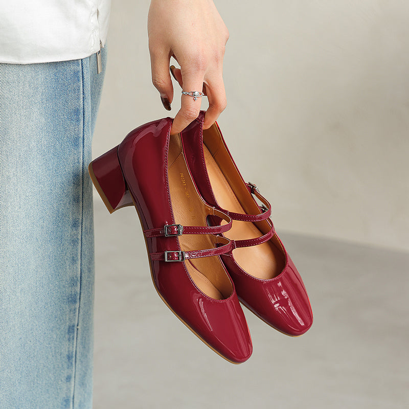 Modern Patent Leather Professional Mary Janes - Stable Mid-Heel Dress Shoes - Elegant All-Day Comfort Pumps