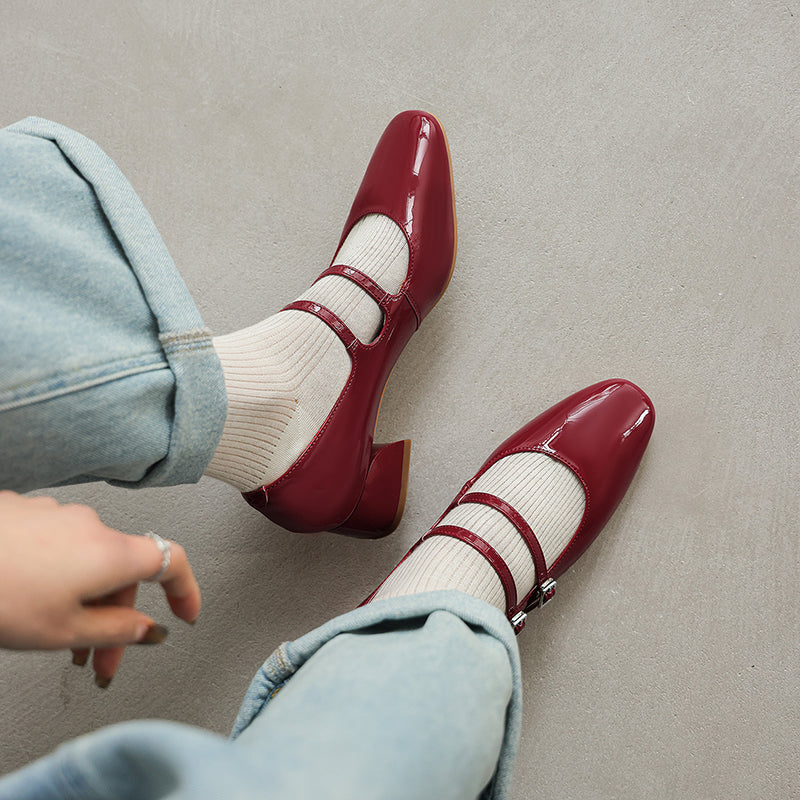 Modern Patent Leather Professional Mary Janes - Stable Mid-Heel Dress Shoes - Elegant All-Day Comfort Pumps