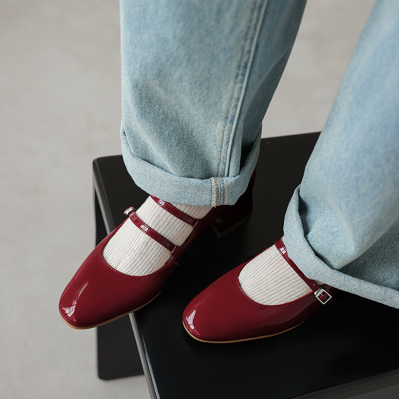 Modern Patent Leather Professional Mary Janes - Stable Mid-Heel Dress Shoes - Elegant All-Day Comfort Pumps