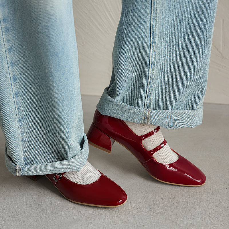 Modern Patent Leather Professional Mary Janes - Stable Mid-Heel Dress Shoes - Elegant All-Day Comfort Pumps