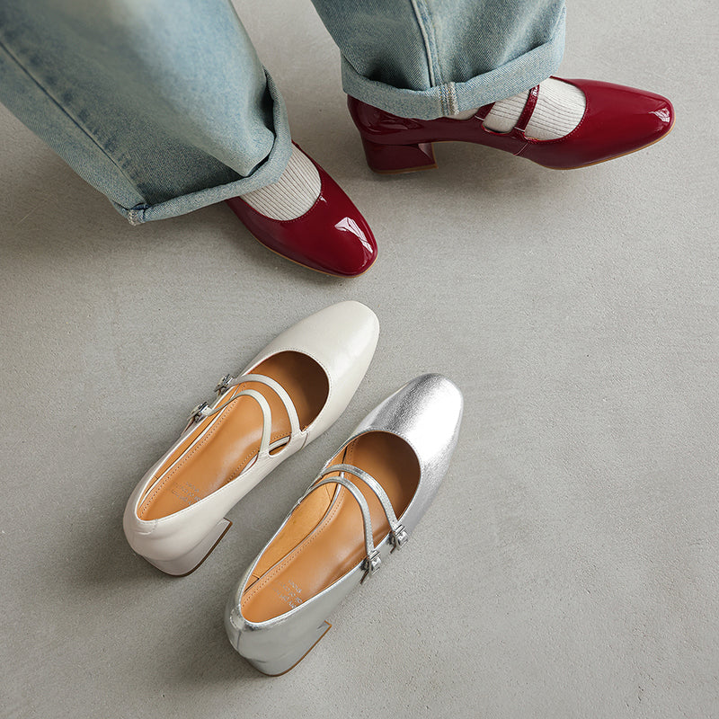 Modern Patent Leather Professional Mary Janes - Stable Mid-Heel Dress Shoes - Elegant All-Day Comfort Pumps
