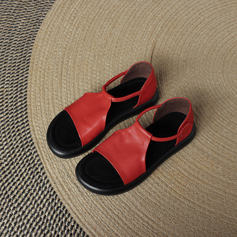 Open-toe Artisanal Washed Leather Summer Sandals - Ultra-Soft Sheepskin Velcro Straps - Retro Comfort Shoes