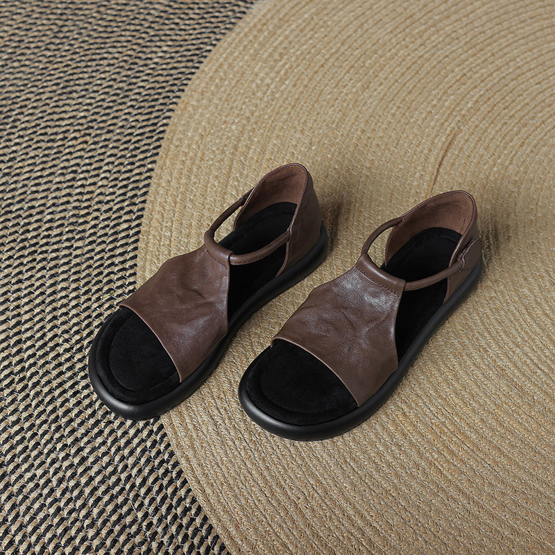Open-toe Artisanal Washed Leather Summer Sandals - Ultra-Soft Sheepskin Velcro Straps - Retro Comfort Shoes