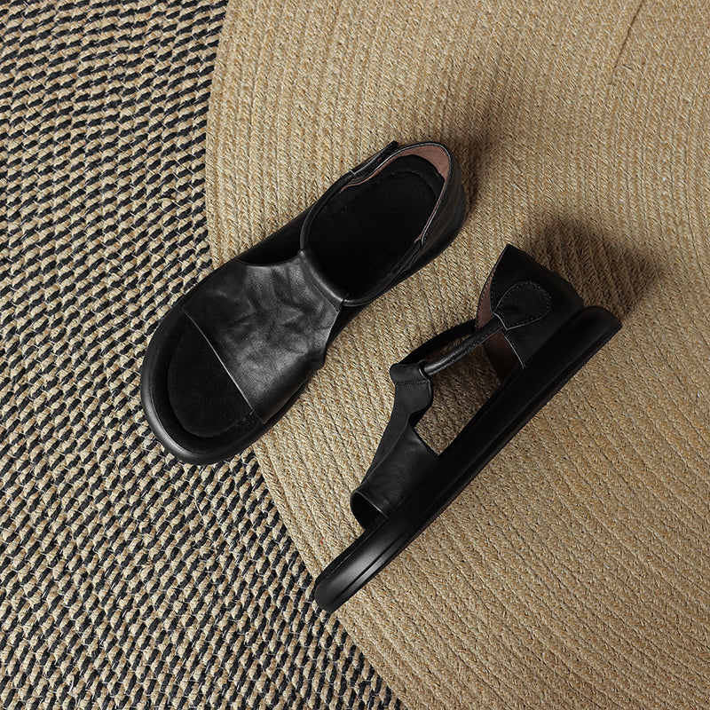 Open-toe Artisanal Washed Leather Summer Sandals - Ultra-Soft Sheepskin Velcro Straps - Retro Comfort Shoes