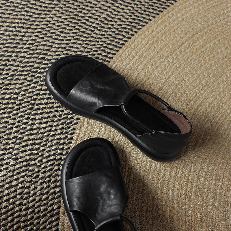 Open-toe Artisanal Washed Leather Summer Sandals - Ultra-Soft Sheepskin Velcro Straps - Retro Comfort Shoes