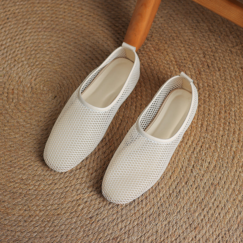 Minimalist Mesh Ballet Flats for Women - Breathable Cowhide Summer Shoes with Lambskin Insole