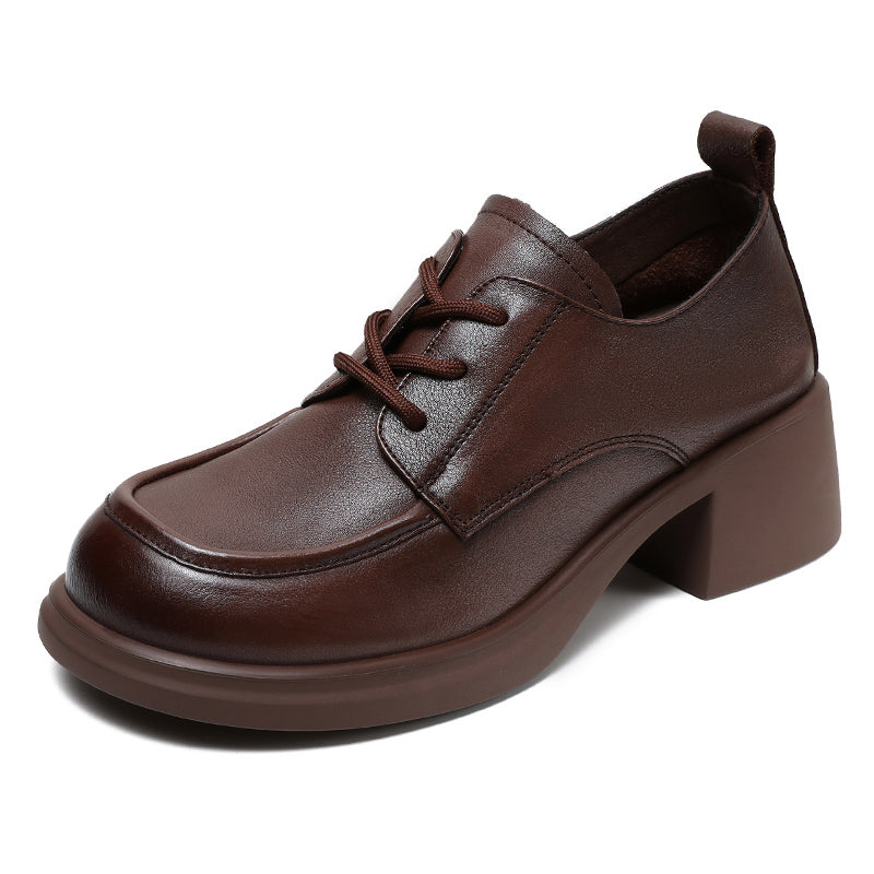 Women's Leather Comfortable Low Heel Block Oxford Shoes