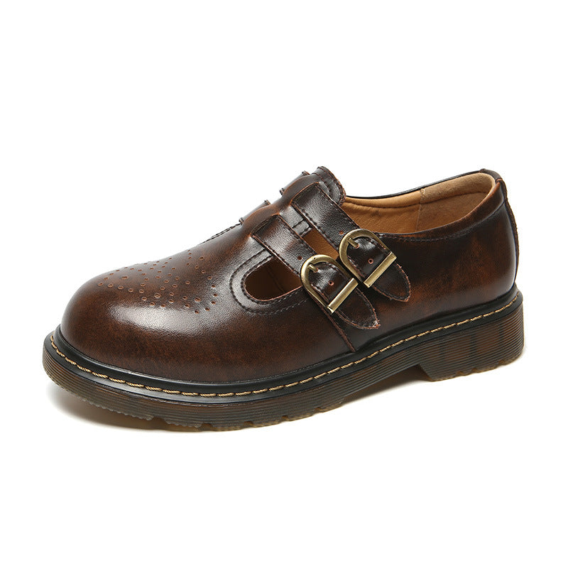 Womens T- Strap Double Buckle Strap Mary Jane Shoes Flats - RetroStep