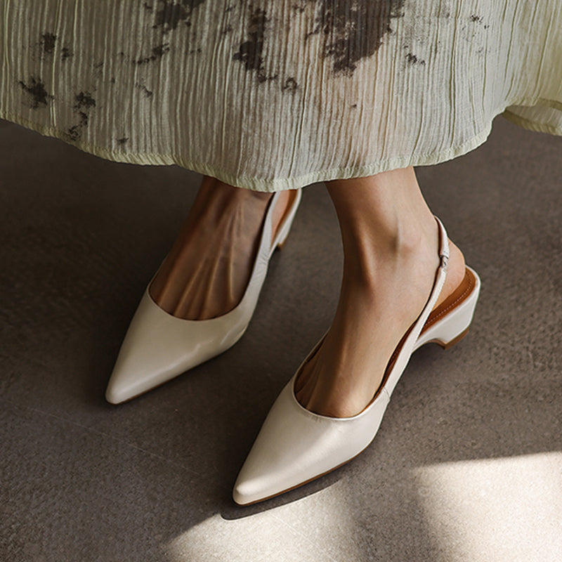Luxury Sheepskin Pointed-Toe Pumps - Elegant Slingback Heels - Ultra-Soft Leather Summer Sandals