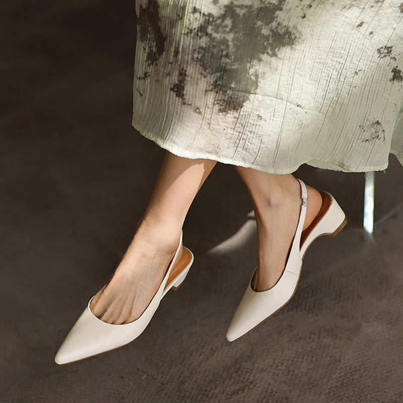 Luxury Sheepskin Pointed-Toe Pumps - Elegant Slingback Heels - Ultra-Soft Leather Summer Sandals