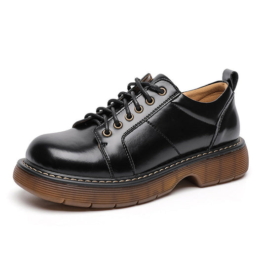 Women Preppy Style Retro Lace-up Platform Flat Leather Shoes