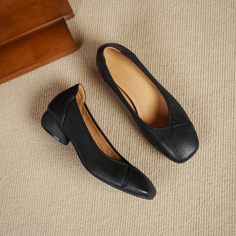 Ultra-Soft Sheepskin Office Heels - Breathable Leather Pumps - Stable Mid-Heel Shoes